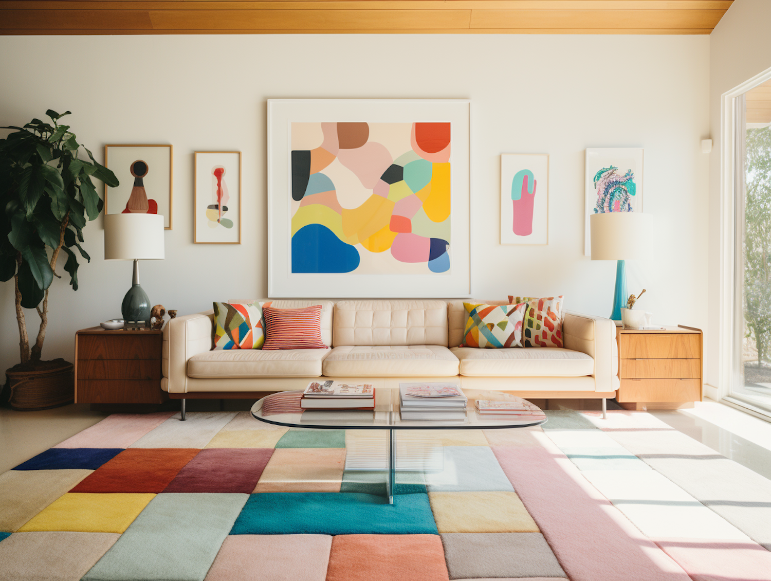 Wohnzimmer von Dar Amira mit farbigen Textilien und viel Licht